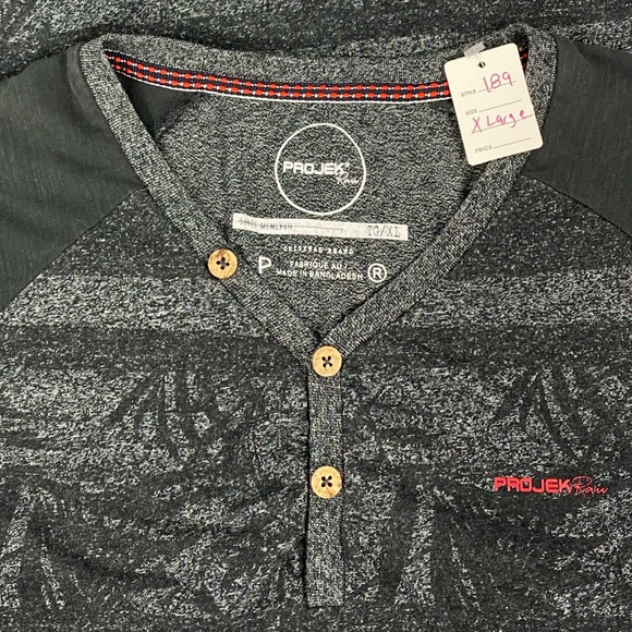 Projek Raw | Mens Henley Black/Red Heather Tee XL - Picture 4 of 7